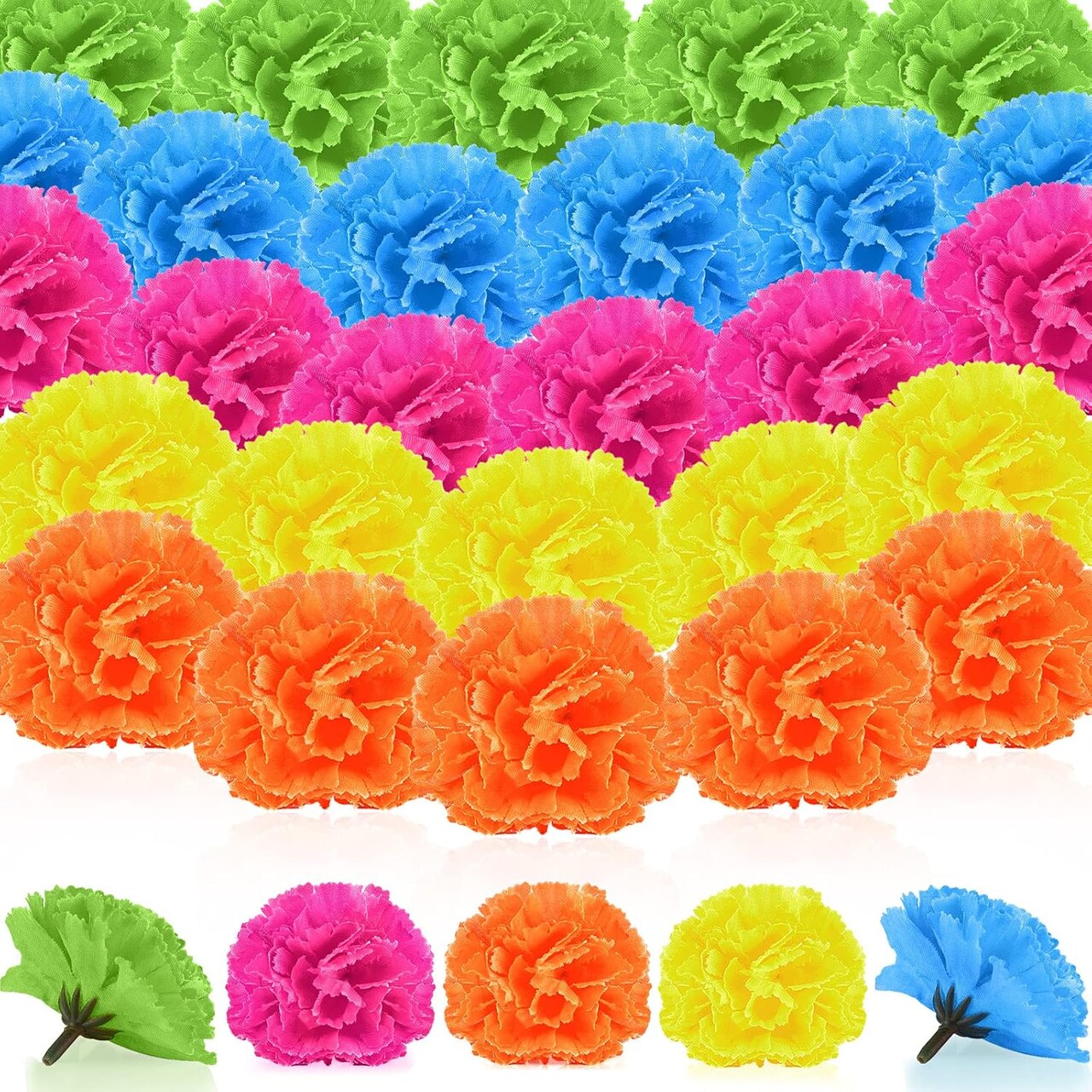 50PCS Artificial Mexican Marigold Flowers with Stems – Silk Fiesta Floral Decorations for Cinco de Mayo Backdrop, Garland, Wedding, Home & Party DIY Decor Supplies